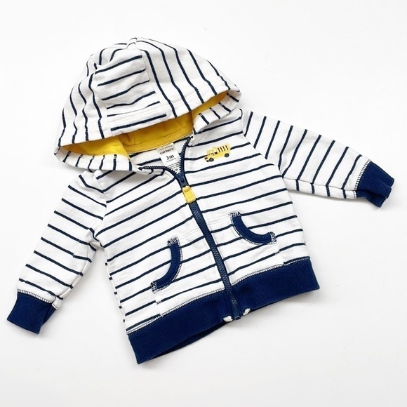 Carter's dump truck blue/white striped zip up jacket with hood - Picture 1 of 4